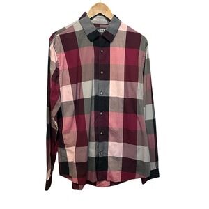 Express Mens Fitted Button Shirt L Purple Plaid Preppy Classic Office Travel‎